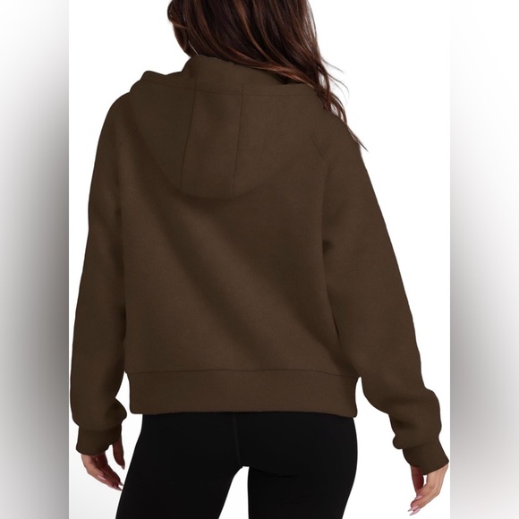 XIEEREDUO | Sweatshirts Half Zip Cropped Pullover Brown Hoodie | Size Large NWOT - Picture 4 of 11